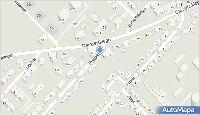 Gliwice, Puszkina Aleksandra, 7, mapa Gliwic