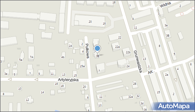 Gniezno, Pułkowa, 3B, mapa Gniezna