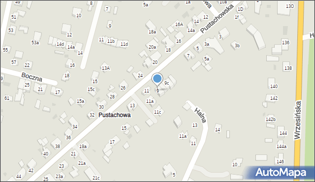 Gniezno, Pustachowska, 9, mapa Gniezna