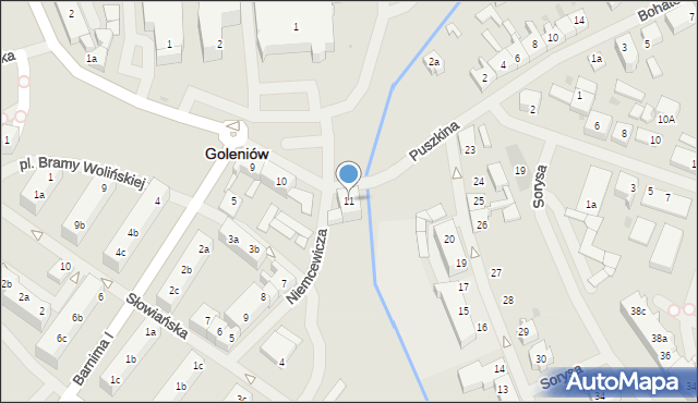 Goleniów, Puszkina Aleksandra, 11, mapa Goleniów