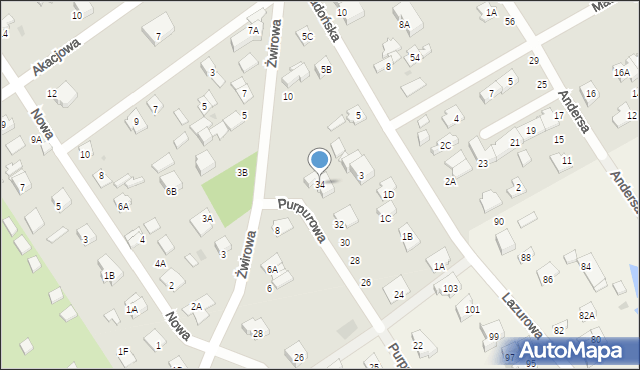 Grodzisk Mazowiecki, Purpurowa, 34, mapa Grodzisk Mazowiecki