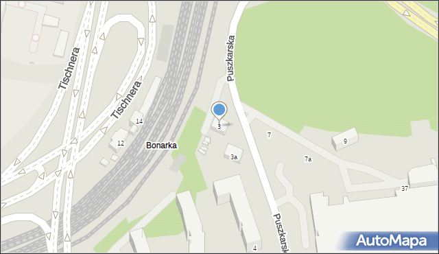 Kraków, Puszkarska, 3, mapa Krakowa