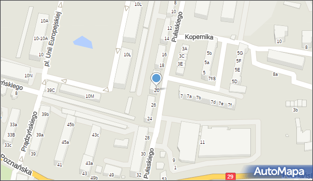 Krosno Odrzańskie, Pułaskiego, 20, mapa Krosno Odrzańskie