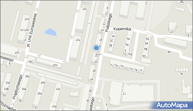 Krosno Odrzańskie, Pułaskiego, 22, mapa Krosno Odrzańskie