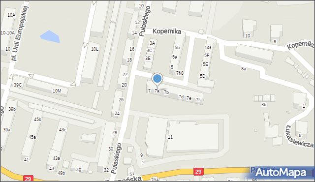 Krosno Odrzańskie, Pułaskiego, 7a, mapa Krosno Odrzańskie