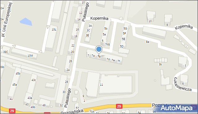 Krosno Odrzańskie, Pułaskiego, 7b, mapa Krosno Odrzańskie