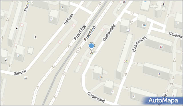 Łódź, Puszkina Aleksandra, 20, mapa Łodzi