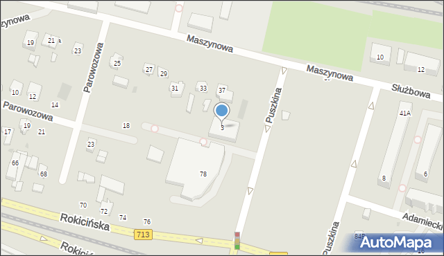 Łódź, Puszkina Aleksandra, 3, mapa Łodzi