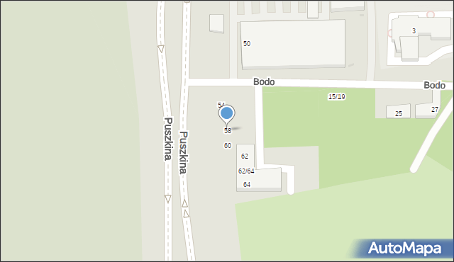 Łódź, Puszkina Aleksandra, 58, mapa Łodzi