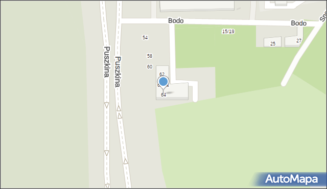 Łódź, Puszkina Aleksandra, 64, mapa Łodzi