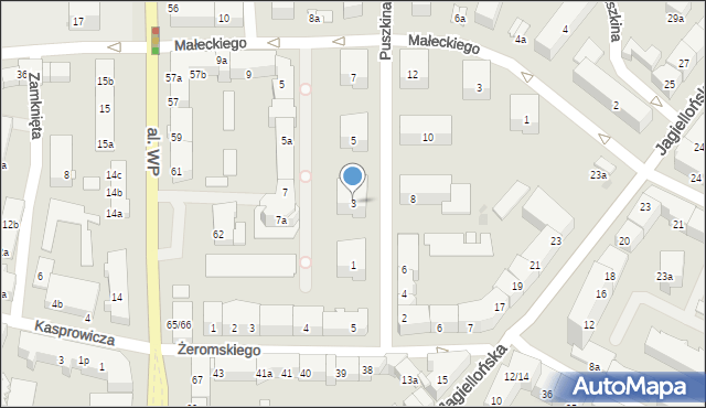 Olsztyn, Puszkina Aleksandra, 3, mapa Olsztyna