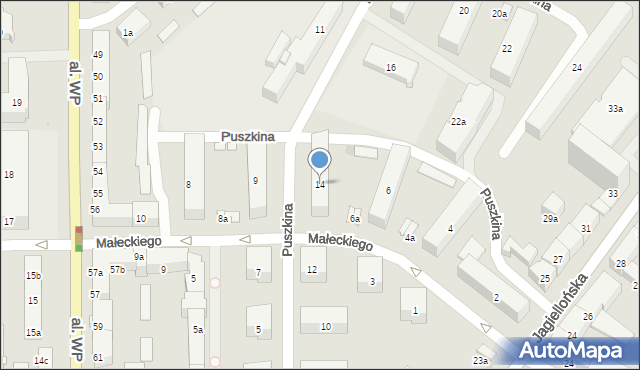 Olsztyn, Puszkina Aleksandra, 14, mapa Olsztyna