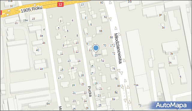 Radom, Pucka, 13, mapa Radomia