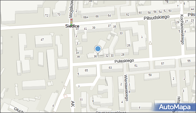 Siedlce, Pułaskiego Kazimierza, gen., 36A, mapa Siedlce