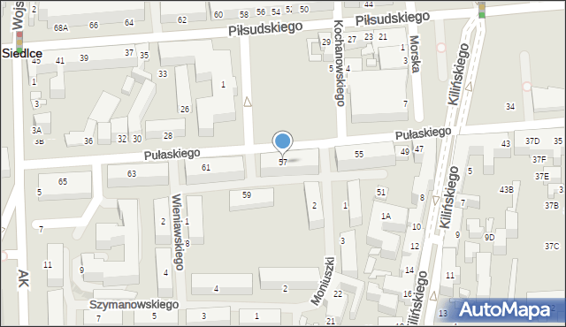 Siedlce, Pułaskiego Kazimierza, gen., 57, mapa Siedlce