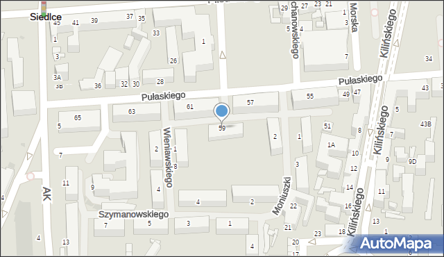 Siedlce, Pułaskiego Kazimierza, gen., 59, mapa Siedlce
