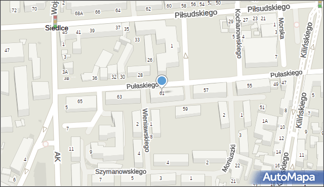 Siedlce, Pułaskiego Kazimierza, gen., 61, mapa Siedlce
