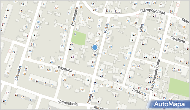 Sosnowiec, Pusta, 66, mapa Sosnowca