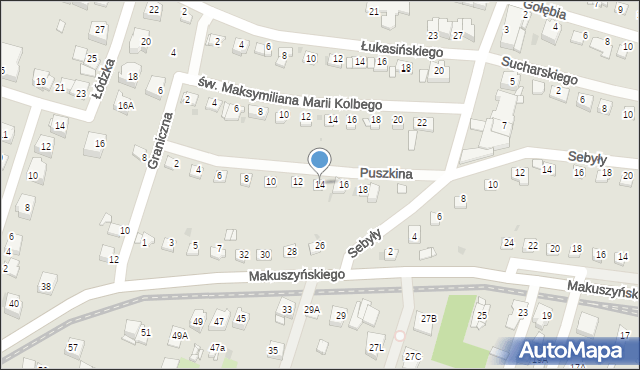Sosnowiec, Puszkina Aleksandra, 14, mapa Sosnowca