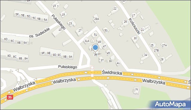 Świebodzice, Pułaskiego Kazimierza, gen., 35, mapa Świebodzice