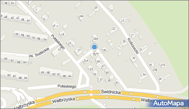 Świebodzice, Pułaskiego Kazimierza, gen., 51, mapa Świebodzice