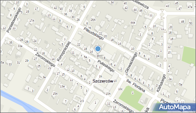 Szczerców, Pułaskiego, 10, mapa Szczerców