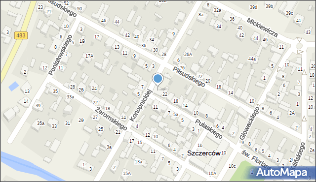 Szczerców, Pułaskiego, 24, mapa Szczerców