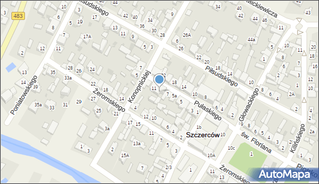 Szczerców, Pułaskiego, 9, mapa Szczerców