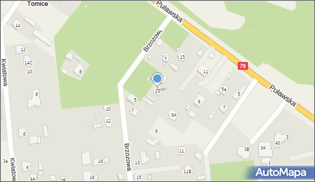 Tomice, Puławska, 13, mapa Tomice