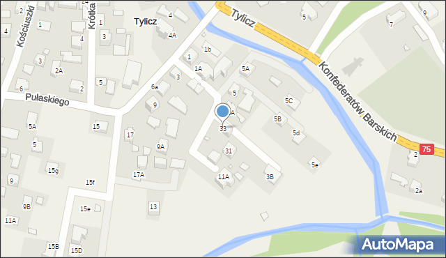 Tylicz, Pułaskiego Kazimierza, gen., 33, mapa Tylicz