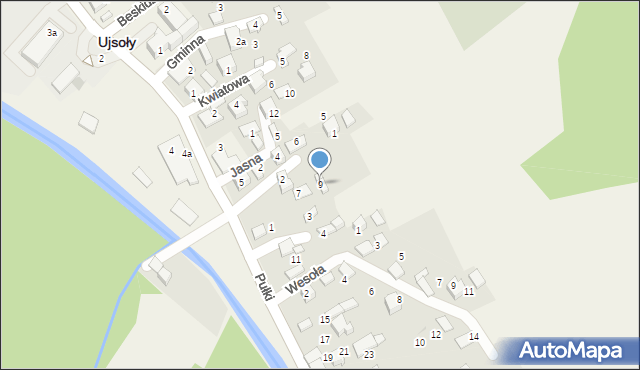 Ujsoły, Pułki Józefa, dziekana, 9, mapa Ujsoły