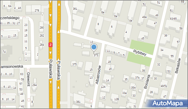 Warszawa, Puławska, 373A, mapa Warszawy