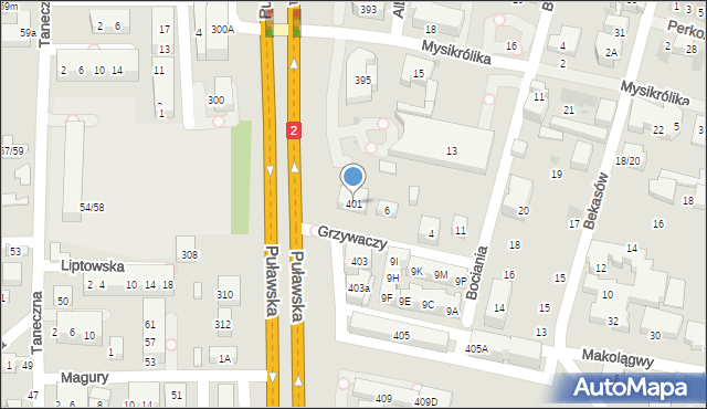 Warszawa, Puławska, 401, mapa Warszawy