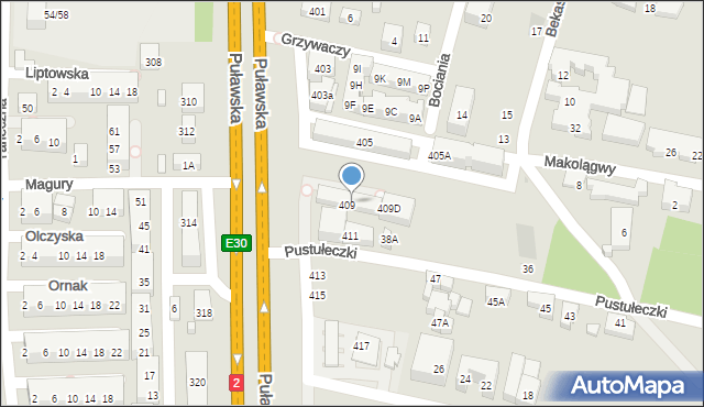Warszawa, Puławska, 409B, mapa Warszawy