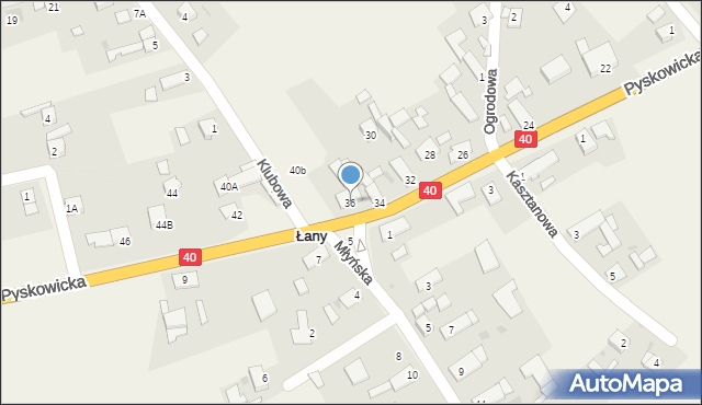 Łany, Pyskowicka, 36, mapa Łany