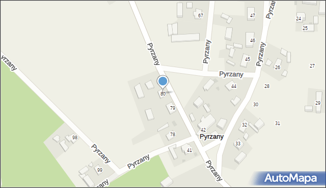 Pyrzany, Pyrzany, 80, mapa Pyrzany
