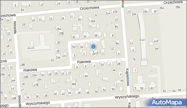 Biała Podlaska, Rakowa, 1A, mapa Białej Podlaskiej
