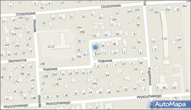 Biała Podlaska, Rakowa, 5, mapa Białej Podlaskiej