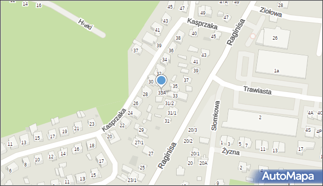 Białystok, Raginisa Władysława, mjr., 33A, mapa Białegostoku