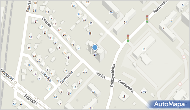 Białystok, Radzymińska, 40, mapa Białegostoku