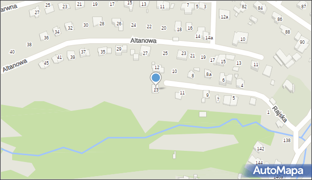 Bielsko-Biała, Rajska, 13, mapa Bielsko-Białej