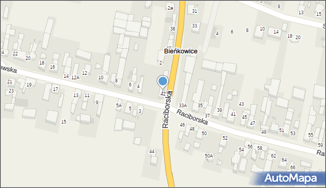 Bieńkowice, Raciborska, 42, mapa Bieńkowice