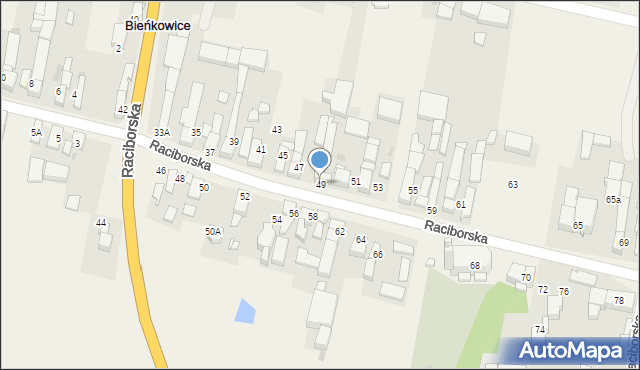 Bieńkowice, Raciborska, 49, mapa Bieńkowice