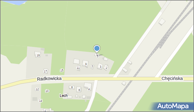 Brzeziny, Radkowicka, 5, mapa Brzeziny