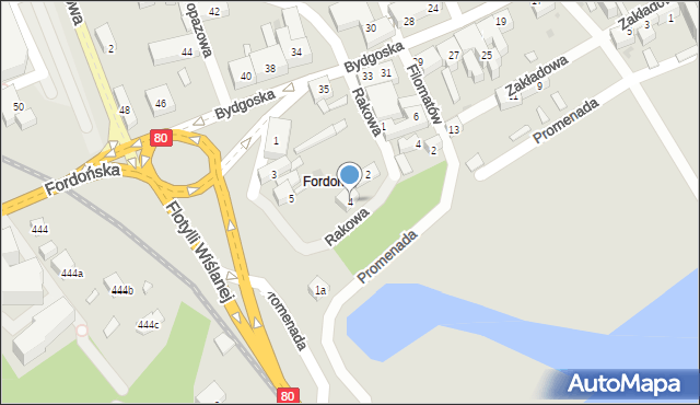 Bydgoszcz, Rakowa, 4, mapa Bydgoszczy