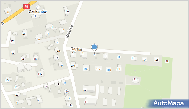 Czekanów, Rajska, 6, mapa Czekanów