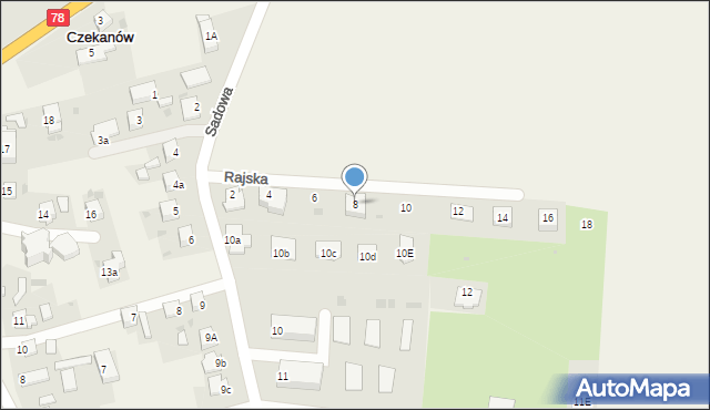 Czekanów, Rajska, 8, mapa Czekanów