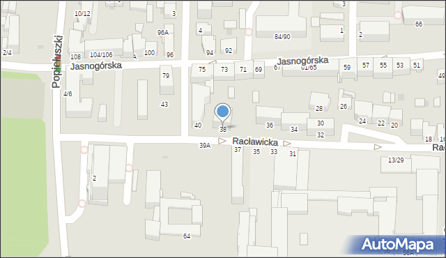 Częstochowa, Racławicka, 38, mapa Częstochowy