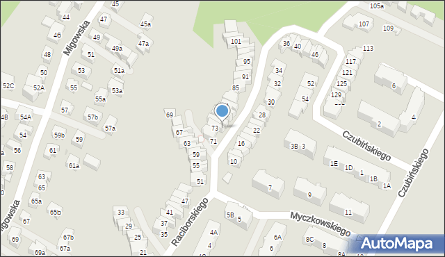 Gdańsk, Raciborskiego Mariana, prof., 75, mapa Gdańska