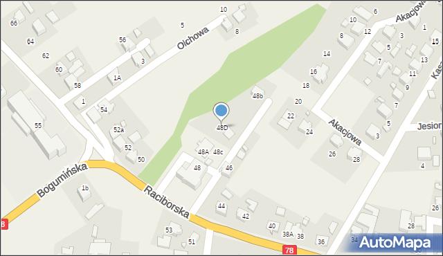 Gorzyce, Raciborska, 48D, mapa Gorzyce